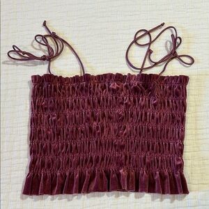 Smocked Velvet Cropped Tank Top - Burgundy